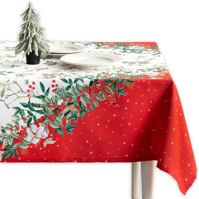 Maison d' Hermine Table Cloth Rectangle Table 100% Cotton 60 x 108 Inches Fall Tablecloth Reusable Everyday Use for Thanksgiving Christmas Decorations Dining Farmhouse Party (Noel)