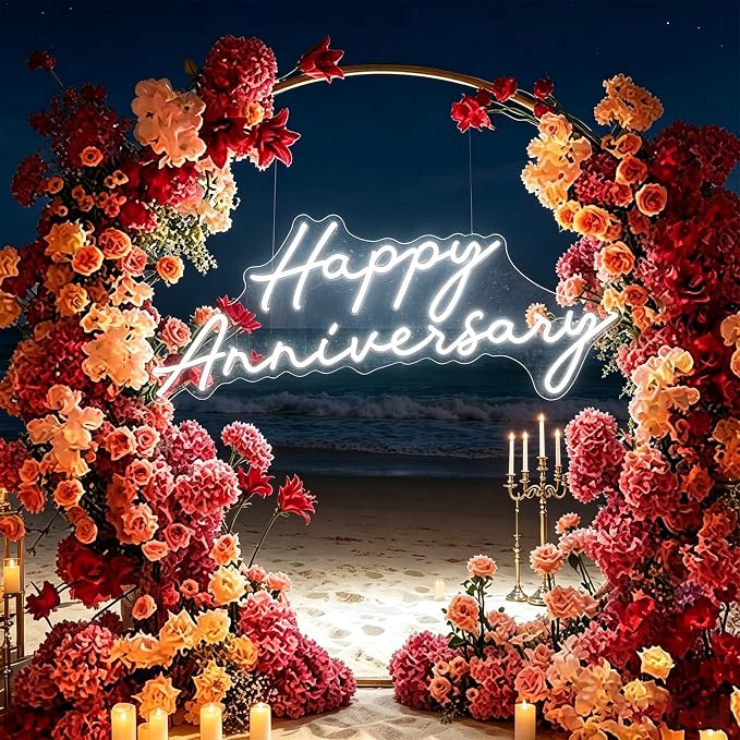 Custom Neon Sign Happy Anniversary Neon Sign,Custom Neon Led Sign, Wedding Neon Sign, for Girlfriend Boyfriend Wife Husband Parents Engagement Birthday Party Decoration. Size:21inch