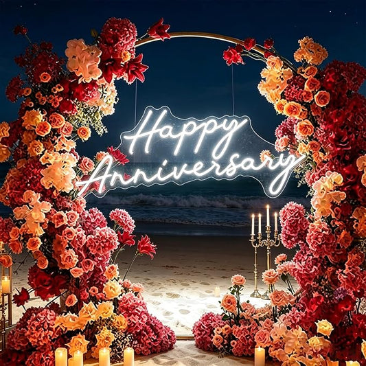 Custom Neon Sign Happy Anniversary Neon Sign,Custom Neon Led Sign, Wedding Neon Sign, for Girlfriend Boyfriend Wife Husband Parents Engagement Birthday Party Decoration. Size:21inch