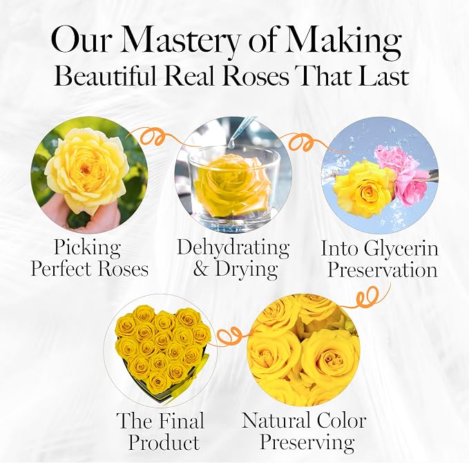 GLAMOUR BOUTIQUE 16 Flower Forever Heart Shape Box, Mothers Day Gift For Mom, Eternal Preserved Roses Gift for Her, Flowers bouquet, For Birthday, Anniversary, Girlfriend - Yellow (Color-Treated)