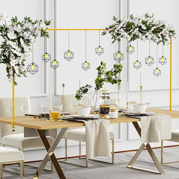 Fomcet Over The Table Rod Stand with Clamps Gold Adjustable Tables Arch 13''-42'' Tall 29"-98" Length Metal Table Arch Stand for Wedding Birthday Party Halloween Christmas Decoration