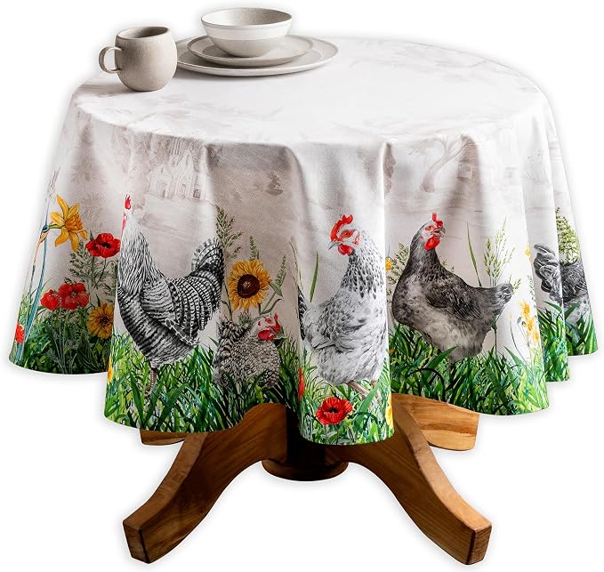 Maison d' Hermine Table Cloth Round Table 100% Cotton 69 Round Inches Tablecloth Reusable Decorative for Dining Kitchen Room Farmhouse Party Home Hotel Restaurant Spring Summer - Basse Cour
