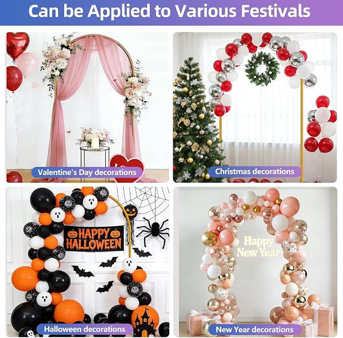 Hemmotop 6.6FT Arch Backdrop Stand for Party, Ceremony, Metal Arch Frame with Ground Stakes, Gold Photo Back Drop Stand for Bridal Shower, Birthday, Photo Booth, Garden Decoration, Baby Shower