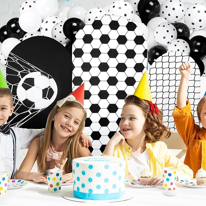 Foilswirl Spandex Arch Backdrop Cover 34 Pcs Soccer Birthday Background Decorations 4ft 5ft 6ft Soccer Arch Backdrop Covers Black White Balloons for Sport Game Football Birthday Party Decor