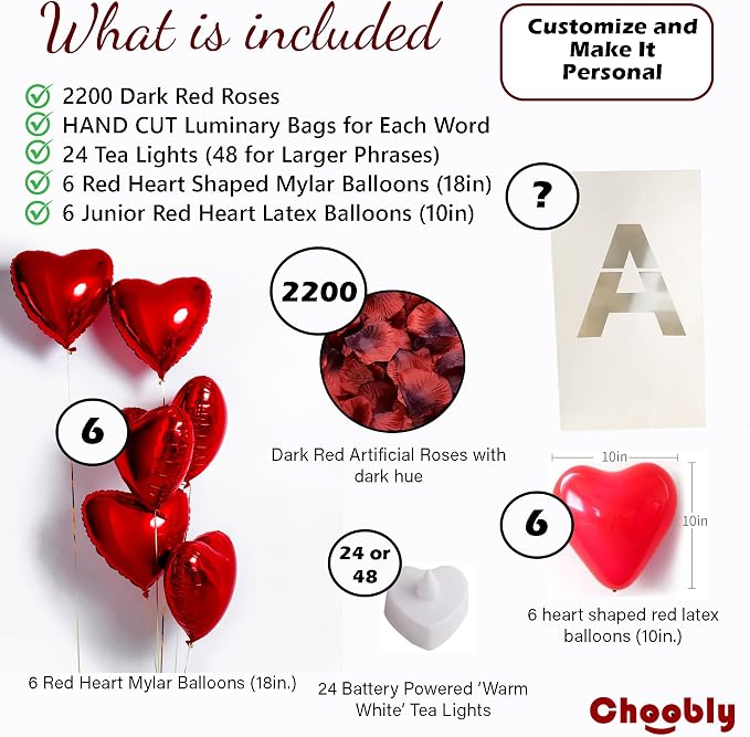Design Your OWN Customizable Luminary Bags with LED Tea Light Candles, Balloons, and Rose Petals – Romantic Decorations for Proposals, Anniversaries, and Special Moments