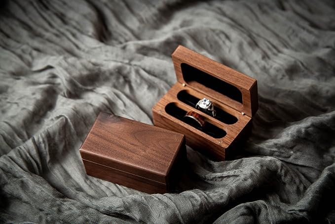 MUUJEE Quad Wooden Ring Box for Wedding Ceremony - Engraved Ring Holder Box for Engagement Proposal Anniversary and Valentines Day Gift for Him or Her (Blank Box)