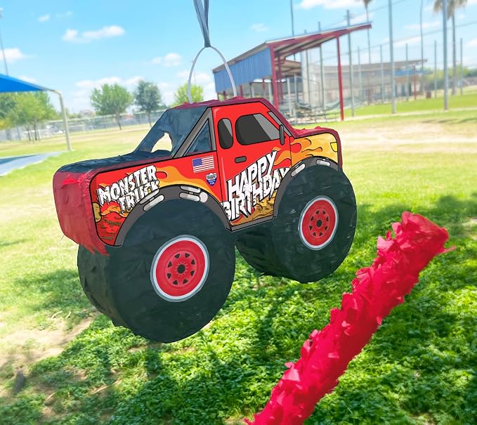 Jergrim Monster Truck Piñata, 4 Piece Set, perfect for Kids Birthday Parties, Race Car Party Supplies fits piñata candy and party favors (16”X10”) Durable!