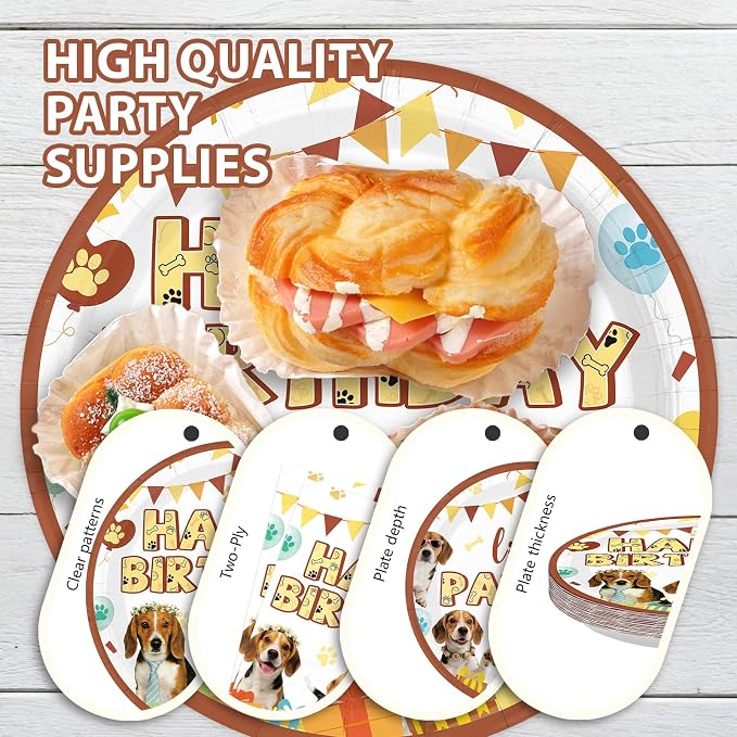 96 Pcs Dog Birthday Party Decorations Beagle Dog Plates and Napkins Disposable Let's Pawty Tableware Set for Boys Girls Pet Lover Owner Puppy Animal Birthday Party Supplies Serves 24