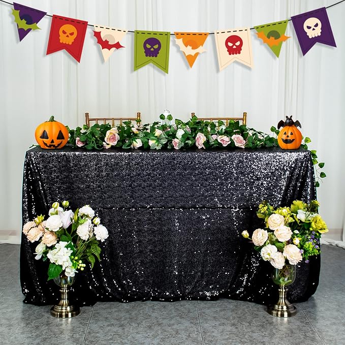 ShiDianYi Rectangular Tablecloth Black 90x132-Inch Sequin Tablecloths Sequins Fabric Overlay Glitter Table Linen Cover for Prom Birthday Wedding Reception Decoration