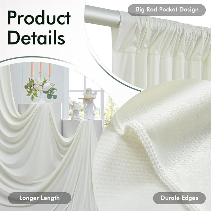 10ftx12ft Wrinkle Free Ivory Backdrop Curtain, 2 Panels 12FT Height Ivory Wedding Backdrop Drapes, Silky Polyester Back Drop Cloth for Birthday Photography Background Party Backdrop Draping