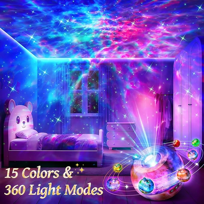 Galaxy Projector for Bedroom Galaxy Projector Night Light Projector, 15-Color Galaxy Light Projector Star Projector for Bedroom, Remote 15 White Noise Sound Machine with Light Ceiling Projector Gifts