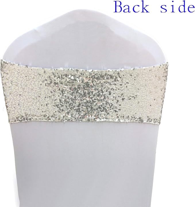 High Elastic Sequin Chair Sashes Bands for Wedding Party Decoration Soft Sashes, Shining Sequin Chair Bows for Party Decoration Home (50PCS, Silver1)