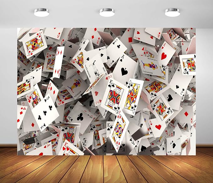 BELECO 15x10ft Fabric Poker Backdrop 3D Playing Cards Photography Background Casino Party Las Vegas Party Decorations Poker Card Backdrop Photo Studio Props Wallpaper