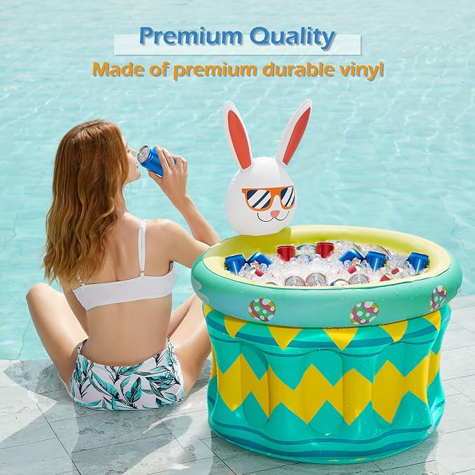 Jasonwell Inflatable Pool Party Cooler - Easter Bunny Ice Bucket Luau Hawaiian Tropical Beach Themed Birthday Easter Party Decorations Favors Outdoor Decor Pool Games Set for Kids Adults