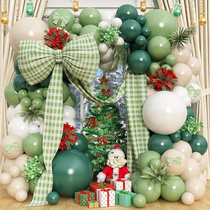 Double Stuffed Sage Green Balloons Arch, Olive Dusty Green Brown Beige Neutral Balloon Garland Kit, White Sand Apricot Tan Latex Balloon for Baby Shower Birthday Jungle Safari Party Decoration