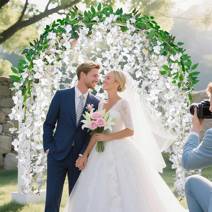 BSMYBO 30 Branches Wisteria Hanging Flowers White Artificial Wisteria Hanging Flowers Garlands Vine for Wedding Arch Party Ceremony Home Garden Backdrop Wall Decoration (2 Pack)