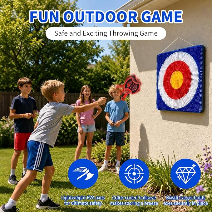 Axe Throwing Game for Backyard, 2-in-1 Axe & Dart Target Game Set with 4 Safe Throwing Axes & 6 Darts, Portable Outdoor Indoor Family Party Yard Game for Adults & Kids