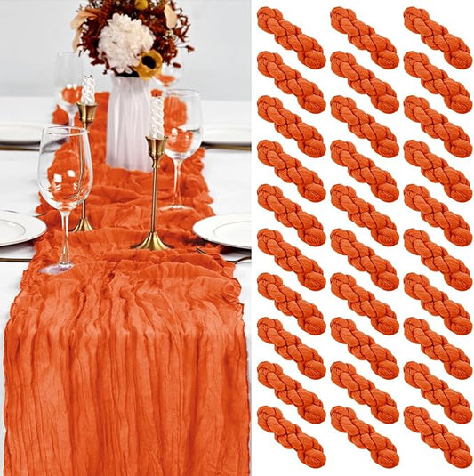 30 Pack Orange Table Runner 10Ft Cheesecloth Table Runner Boho Gauze Cheese Cloth Table Runners Romantic Long Sheer Fabric Burnt Orange Table Runners for Wedding Party Bridal Shower