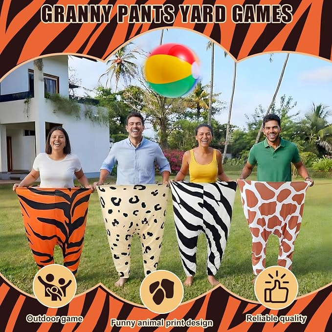 Seematn Granny Pants Yard Game Set of 4 Big Pants and 20 Balls 1 Pump, Granny Pant Outdoor Party Game for Adults Teens Group Family Reunions Backyard Tossing Fun