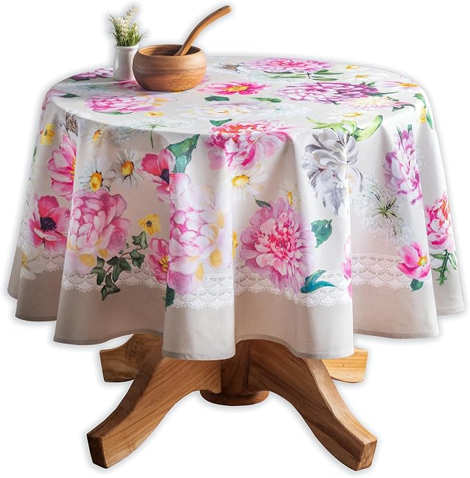 Maison d' Hermine Table Cloth Round Table 100% Cotton 69 Round Inches Tablecloth Reusable Decorative for Dining Kitchen Room Farmhouse Party Home Hotel Restaurant Spring Summer - Pivoine