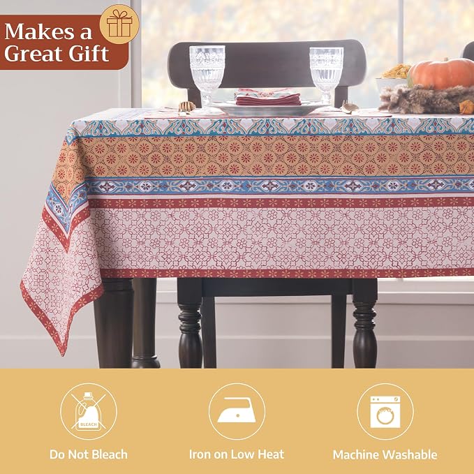 Maison d' Hermine Table Cloth Rectangle Table 100% Cotton 70 x 140 Inches Fall Tablecloth Reusable Everyday Use for Thanksgiving Christmas Decorations Dining Farmhouse Party (Romane)