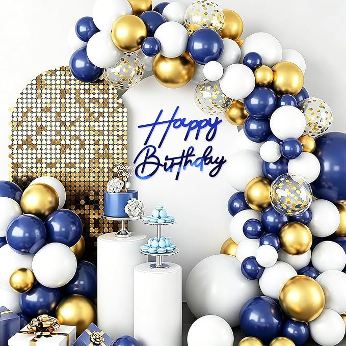 Happy Birthday Sign for Backdrop - Large Acrylic 'Happy Birthday' Mirror Sticker Sign for Birthday Balloon Arch Backdrop Party Wall Decor - Mirror Blue