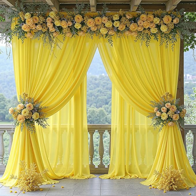 20ft x 10ft Yellow Backdrop Curtain Drapes, Wrinkle-Free Sheer Chiffon Fabric Photo Backgroud Panels for Wedding Arch Party Ceremony Stage Photography Decoration