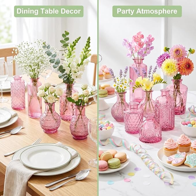 Mini Bud Vases Centerpieces for Tables,Clear Bud Vases for Flowers,Small Flower Vases Suitable for Birthday Party,Anniversary,Wedding Reception,Baby Shower (Pink, 12PCS)