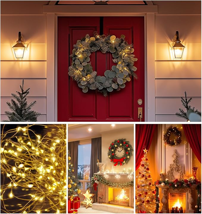 12 Inch 10 Sets Metal Floral Hoop Centerpiece with Wood Stands and LED Fairy Lights, Gold Metal Rings for Christmas Party Dream Catcher Wedding Table Wreath Decor, Wall Hanging Wreaths