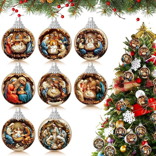 Outus 16 Pcs Christmas Nativity Scene Ornaments Ball for Tree Religious Christmas Tree Nativity Scene Hanging Ornaments The Birth of Jesus Decor Christian Religious Gifts for Christian Family