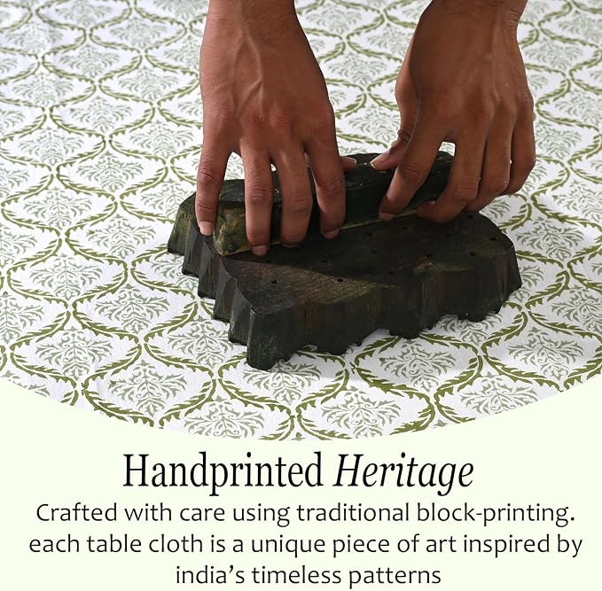 CPC Fern Regal Tablecloth 100% Cotton 70x108 Inch Indian Block Print Rectangle Table Cover, Table Cloth for Gifting in Weddings, Halloween, Fall, Christmas, Thanksgiving