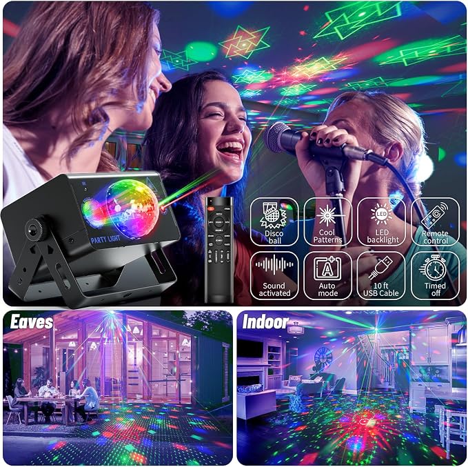 Party Lights Dj Disco Ball Light, LED Stage Strobe Lights Sound Activated with Remote Control for Xmas Club Bar Parties Holiday Christmas Birthday Wedding Home Decorations