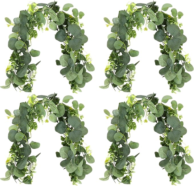 6FT Artificial Eucalyptus Garland Greenery - 4 Pack Realistic Faux Eucalyptus Vines for Wedding Arch, Backdrop, Mantle Decor, Table Runner, and Home Decoration, (4 Packs)