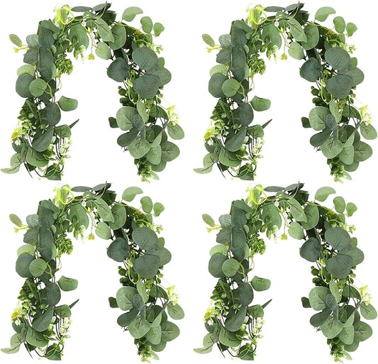 6FT Artificial Eucalyptus Garland Greenery - 4 Pack Realistic Faux Eucalyptus Vines for Wedding Arch, Backdrop, Mantle Decor, Table Runner, and Home Decoration, (4 Packs)