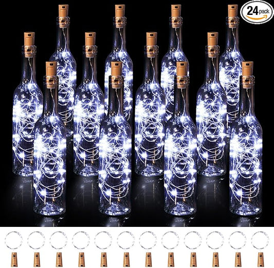 Rtteri 12 Sets Small Empty Wine Bottles with Cork Lights Centerpiece and 30 LED Battery Operated Cork Lights for Birthday Wedding Party Decoration(375 ml,White)