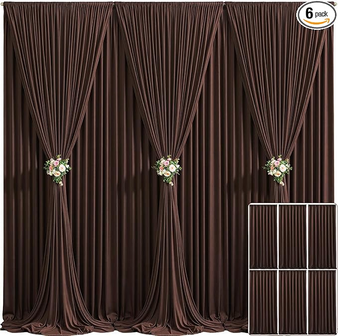 6 Panels Brown Backdrop Curtain for Parties Wedding Wrinkle Free Brown Photo Curtains Backdrop Drapes Fabric Decoration for Birthday Party Baby Shower 30ft(W) x 10ft(H)