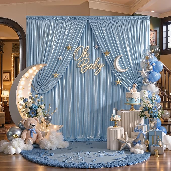 20ftx10ft Blue Sequin Backdrop Curtain Panels for Parties, Wrinkle Free Glitter Photo Backdrop Drapes 4 Panels Shimmer Back Drop Cloth for Wedding Birthday Christmas Photography Background