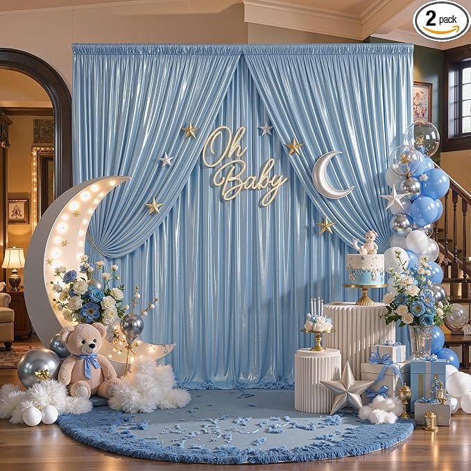 10ftx10ft Blue Sequin Backdrop Curtain Panels for Parties, Wrinkle Free Glitter Photo Backdrop Drapes 2 Panels Shimmer Back Drop Cloth for Wedding Birthday Christmas Photography Background