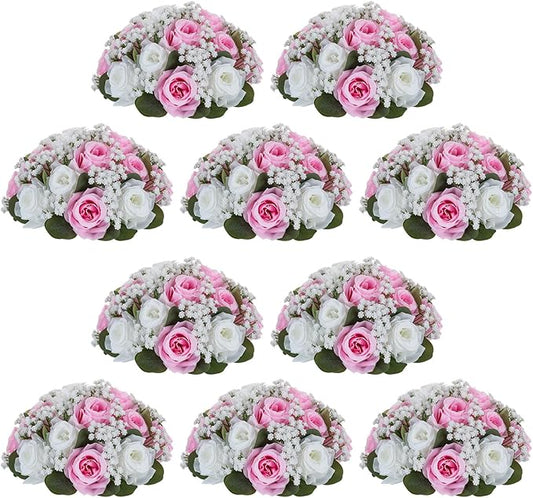 NUPTIO Pink Rose Flowers for Centerpieces: 10 Pcs 9.4 inch Diameter Artificial Flower Balls Fake Flower Ball Arrangement Bouquet Wedding Centerpieces for Tables Decorations