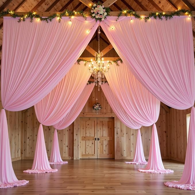 8 Panels 5ftx12ft Wrinkle Free Pink Backdrop Curtain for Parties, Silky Polyester Photo Backdrop Drapes 12 ft Long Back Drop Cloth for Wedding Birthday Photography Background Curtains