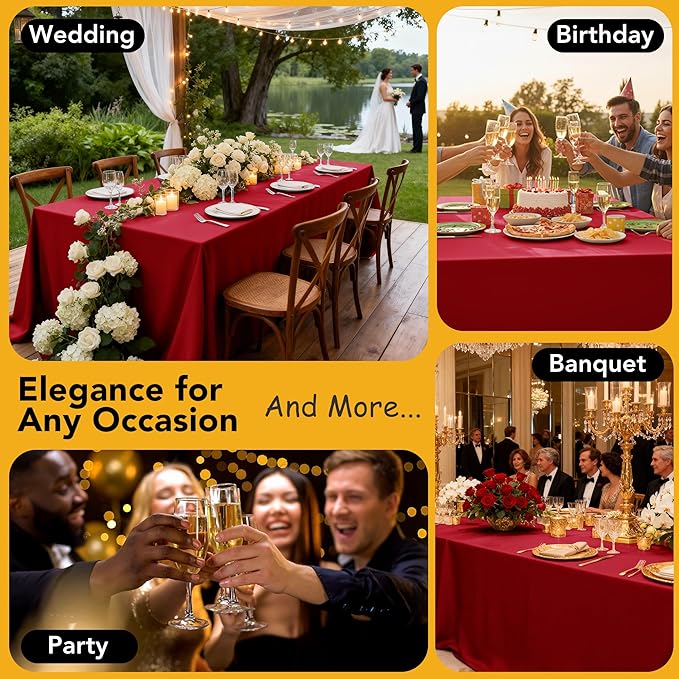 6-Pack Red Tablecloths for Square Tables, 70 x 70 Inches, Stain-Resistant Polyester Fabric for 3 Foot Tables - Washable Table Covers for Weddings, Banquets, Birthday Parties, Events