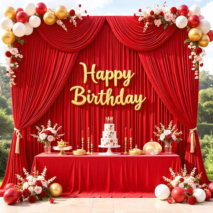 10x10ft Wrinkle Free Red Backdrop Curtains for Parties, 2 Panels 5x10ft Silky Polyester Photo Backdrop Drapes Back Drop Cloth Drapery for Wedding Birthday Photography Background Decor