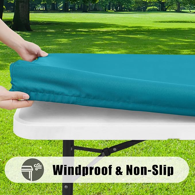 Smiry 4 Pack Rectangle Picnic Table Cloth, Waterproof Elastic Fitted Tablecloths, Washable Polyester Rectangular Patio Table Cover for Camping, Indoor and Outdoor (Teal, 30"x72")