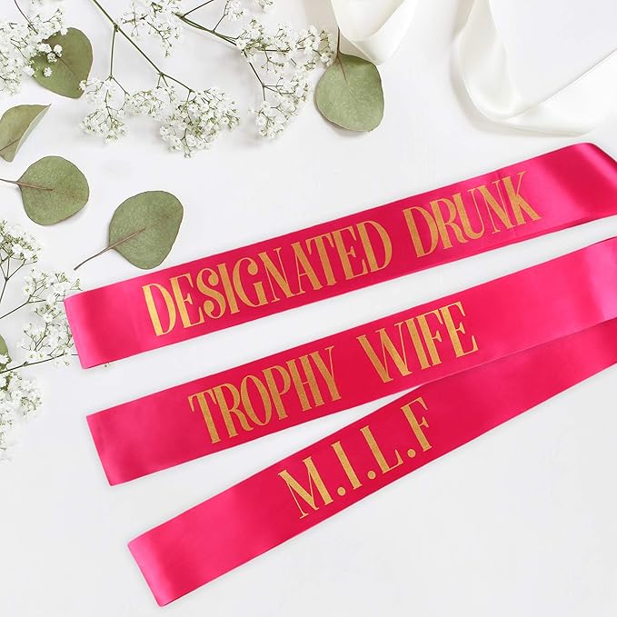 POP FIZZ DESIGNS Bachelorette Sash Set (18 pcs) 1 White Bride to Be Sash + 1 Maid of Honor Sash + 17 Bachelorette Sashes for The Bride Tribe - Amazing Bachelorette Party Favors