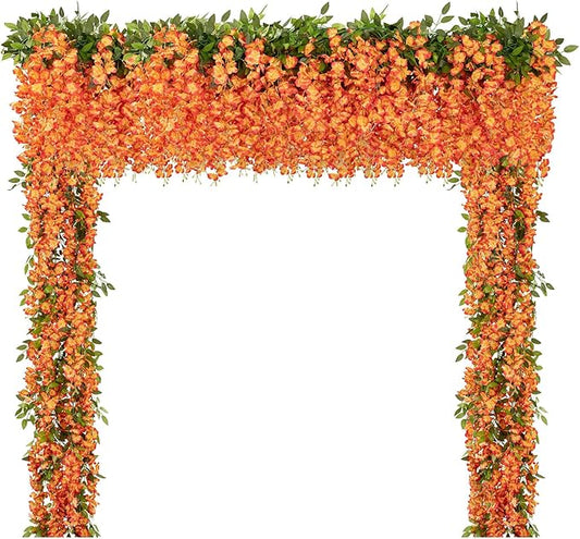 U'Artlines 10Pcs 7.2 Ft/Piece Artificial Wisteria Garland Silk Fake Orange Wisteria Flowers Hanging Greenery Vines Garlands Rattan for Home Garden Wedding Arch Party Indoor Outdoor Décor