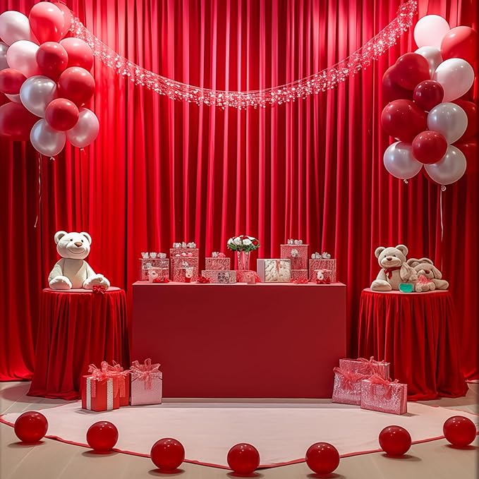 Red Backdrop Curtains 2 Panels-Wrinkle-Free Polyester Photography Drapes Party Photo Backgrounds for Wedding Christmas Photo Backdrops- 8 X10FT (Red)