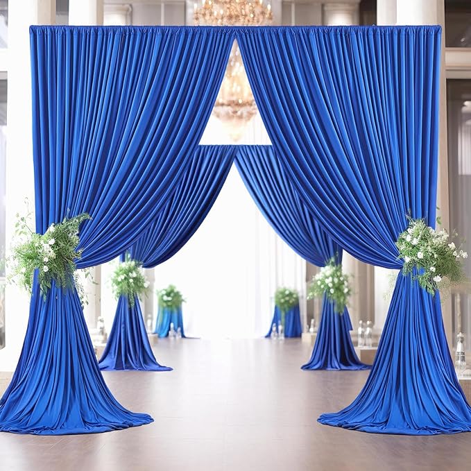 30ft×8ft Wrinkle Free Royal Blue Backdrop Curtain for Parties, 6 Panels 5×8ft Soft Silky Polyester Blue Photo Backdrop Drapes for Boss Baby Birthday Party Wedding Photography Background