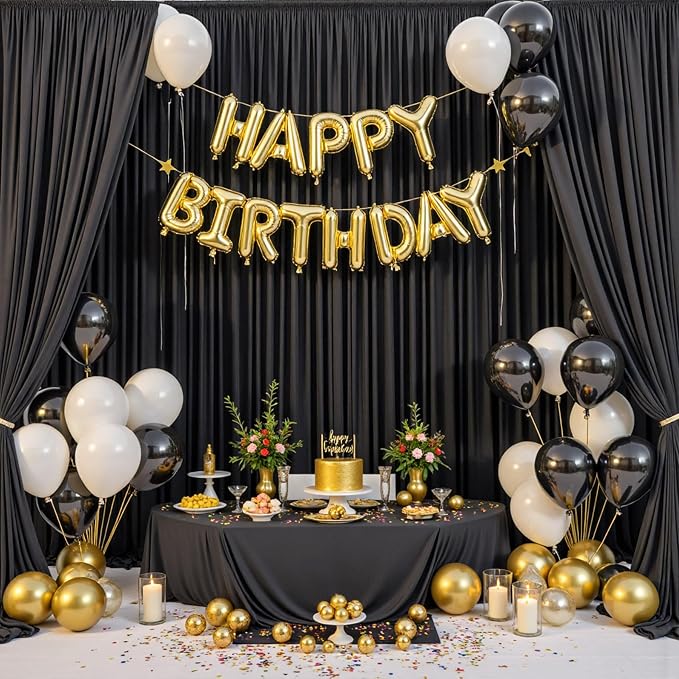 60ft x 12ft Wrinkle Free Black Backdrop Curtains for Parties, 12 Panels 12FT Long Silky Polyester Photo Backdrop Drapes Back Drop Cloth for Wedding Birthday Photography Background Decor