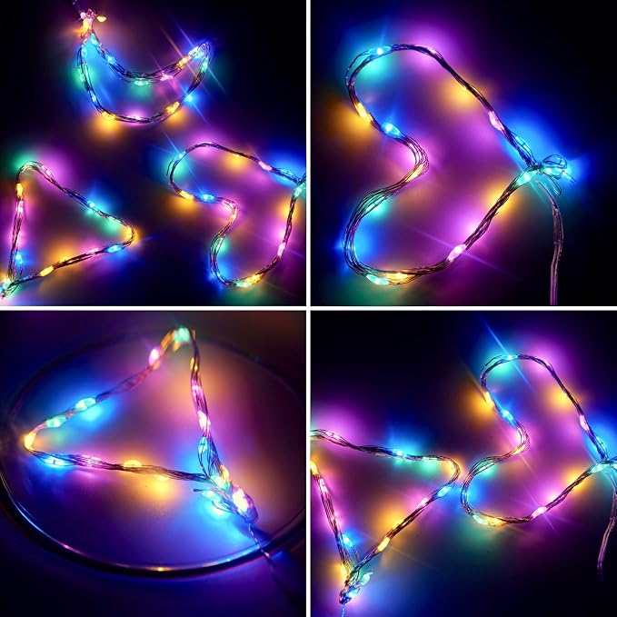 20 Packs Fairy String Lights, 6.6FT 20 LEDs Battery Operated Silver Copper Wire Starry String Light for DIY Party Christmas Costume Wedding Easter Table Decorations (4 Colors)