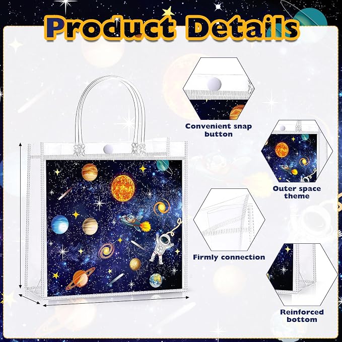 Hosuly 24 Pcs Outer Space Party Favor Bags with Handles, Clear PVC Planet Astronaut Goodie Treat Gift Bags for Solar System Birthday Baby Shower Space Party Favors Supplies 7.9 x 7.9 x 3.1Inch